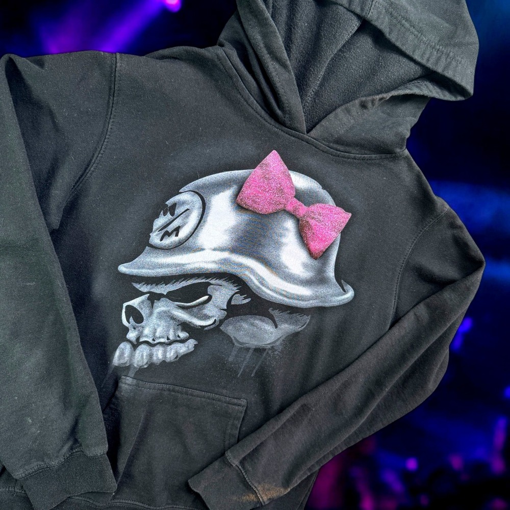 Vintage Metal Mulisha Hoodie Women M Skull Pink Bow Graphic Goth Punk Emo Y2K